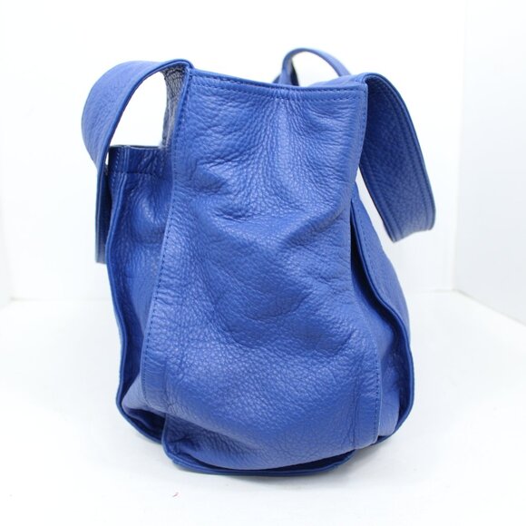 B MAKOWSKY Silver Hot Metal Collection Large Blue Leather Satchel Handbag Tote - Picture 4 of 8